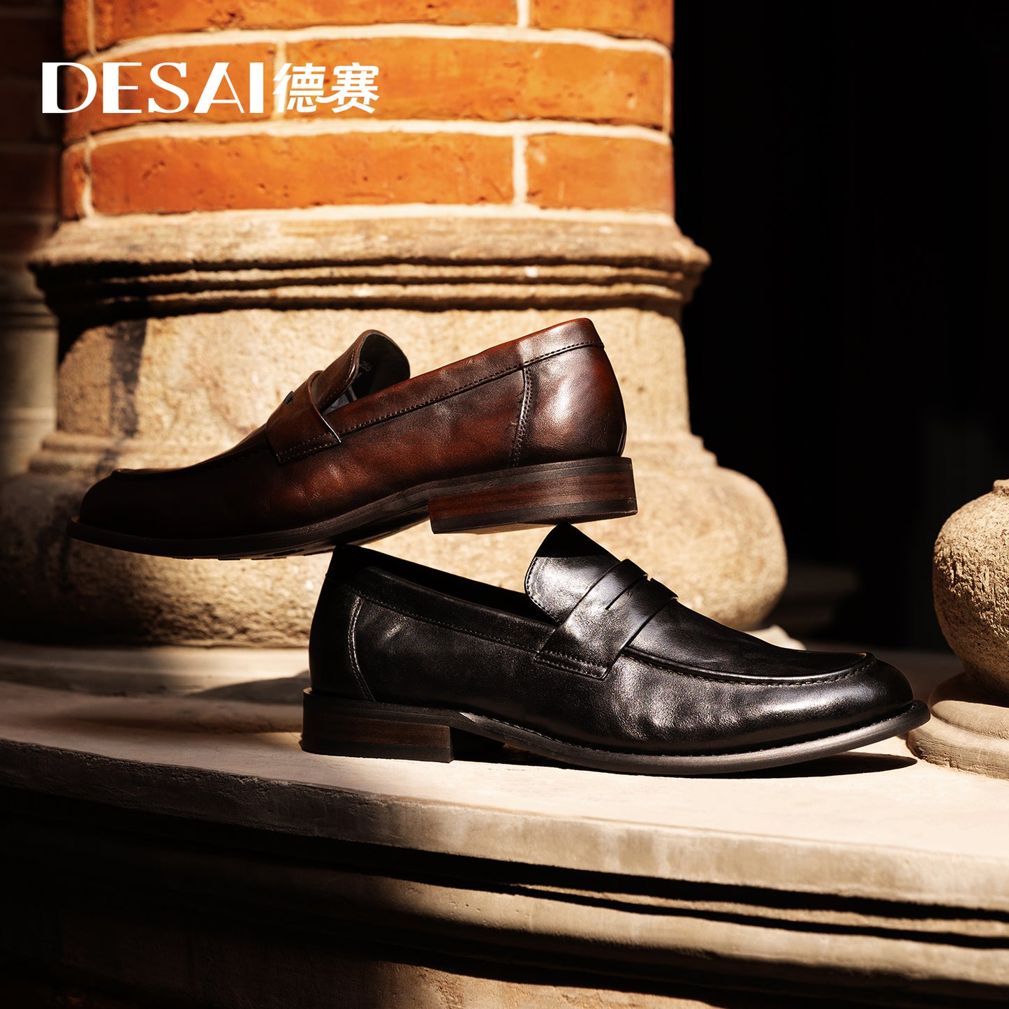 Desai Men spring and summer leather loafers one step on shoes Casual dress shoes top cowhide leather shoes DS1309