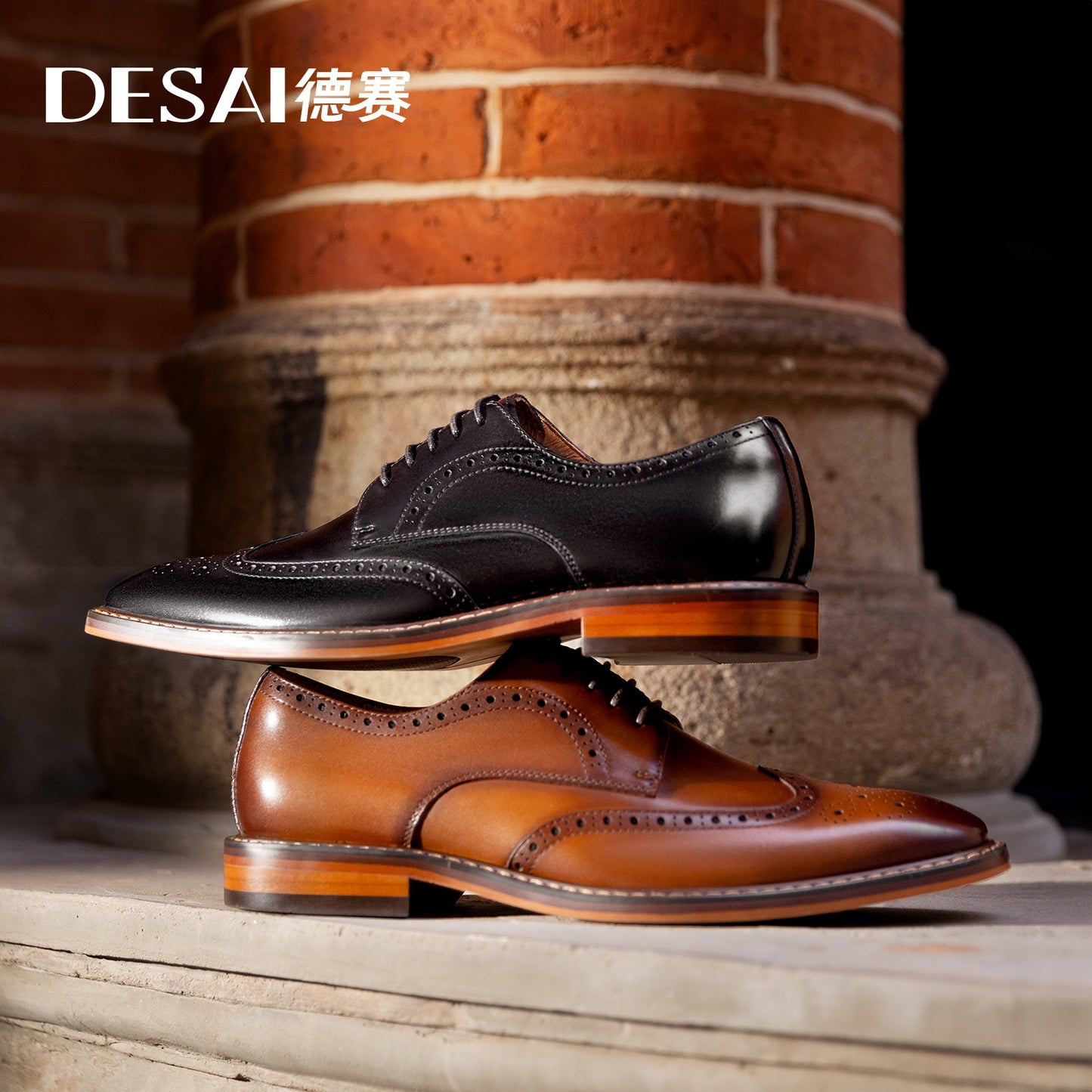 Desai New Arrivals Men Business Dress Shoes Genuine Leather Brock Retro Gentleman Shoes Formal Carved Brogue Shoes Men DS6737