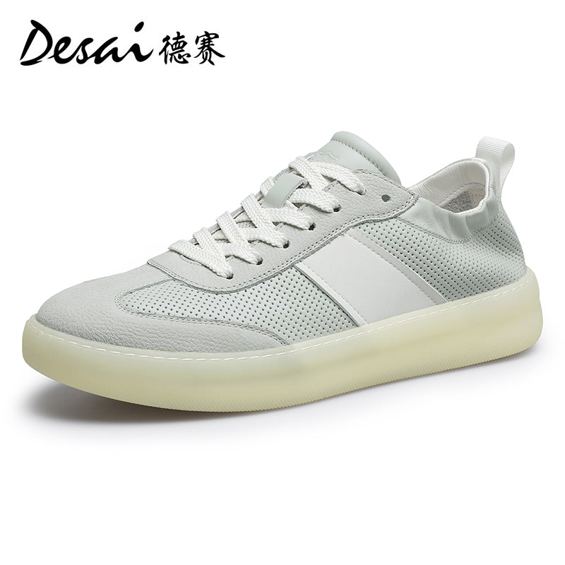 Desai Men's Shoes 2024 New Summer Breathable Perforated Desai Training Shoes Men's Board Shoes Genuine Leather Versatile Casual Shoes DS3077