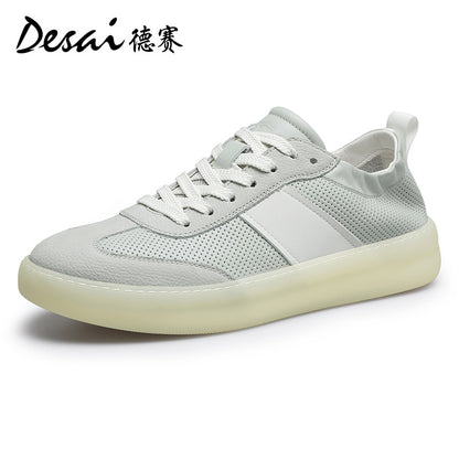 Desai Men's Shoes 2024 New Summer Breathable Perforated Desai Training Shoes Men's Board sneakers Genuine Leather Versatile Casual Shoes DS3077