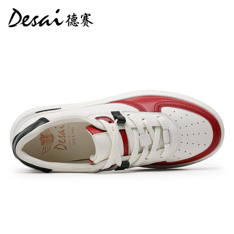 Desai Men's Shoes Summer 2024 New Genuine Leather Soft Sole Elevated sneakers Men's Perforated Breathable Casual Shoes Men's Board Shoes DS3051