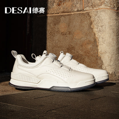 Desai Casual Board Shoes Men's Thick Soles Anti Slip Wear-Resistant Sports Running Shoes Men's Leather Breathable and Comfortable Small White Sneakers DS33131