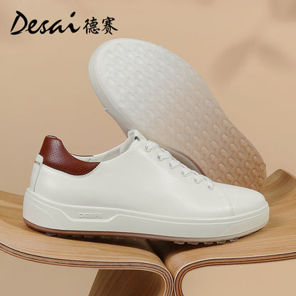 Desai Men's sneakers Summer Leather Breathable Shoes Men's Thick Sole Lightweight Casual Shoes Men's Soft Sole Versatile Men's Board Shoes DS3035