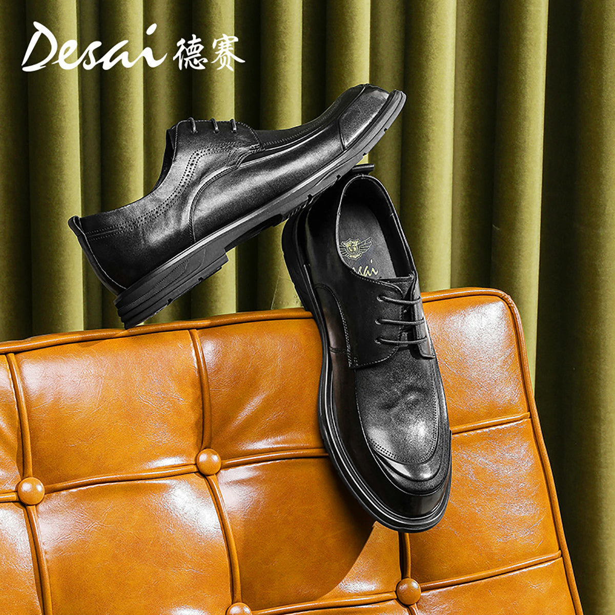 Desai British Style Casual Leather Shoes Men's Business Formal Round Head Derby Shoes Men's Leather Vintage Handmade Men's Shoes DS6008