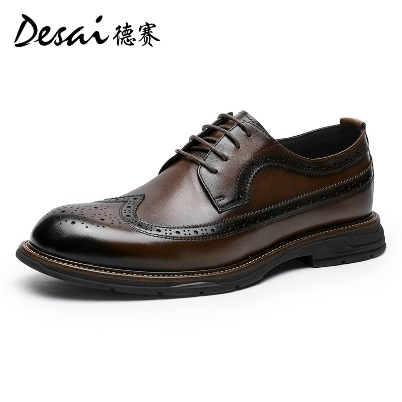 DESAI Men spring and summer leather loafers one step on shoes Casual dress shoes top cowhide leather shoes DS1009