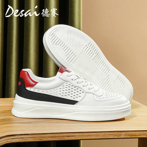 Desai Men's Shoes Summer Breathable Leather Perforated Casual Shoes Men's Board Shoes Thick Sole Increase Soft Sole Versatile Shoes DS3052