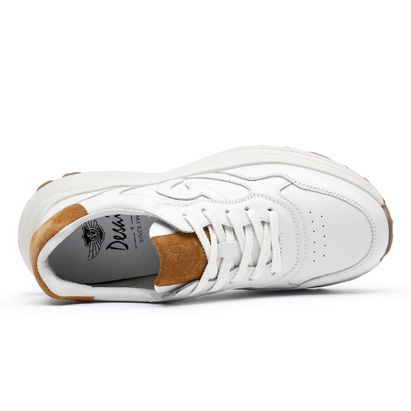 Desai Casual Leather Shoes Genuine Leather Thick Bottom Sneakers Laces Up  Breathable DS3302