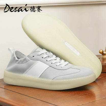 Desai Men's Shoes 2024 New Summer Breathable Perforated Desai Training Shoes Men's Board sneakers Genuine Leather Versatile Casual Shoes DS3077