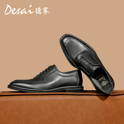 Desai new formal square head leather shoes business British men's Oxford shoes breathable soft sole leather rub color inside increasing men's shoes DS6017