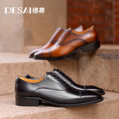 Desai Formal Dress Triple Joint Oxfords Office Genuine Leather Wedding Lace Up Spring For Men DS8988