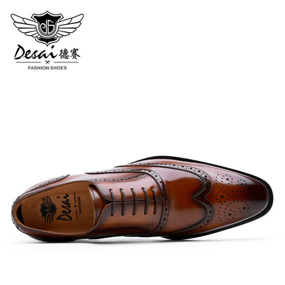 Desai New Arrivals Men Business Dress Shoes Genuine Leather Brock Retro Gentleman Shoes Formal Carved Brogue Shoes Men DS8988-51/52 & DS89883M-15-16