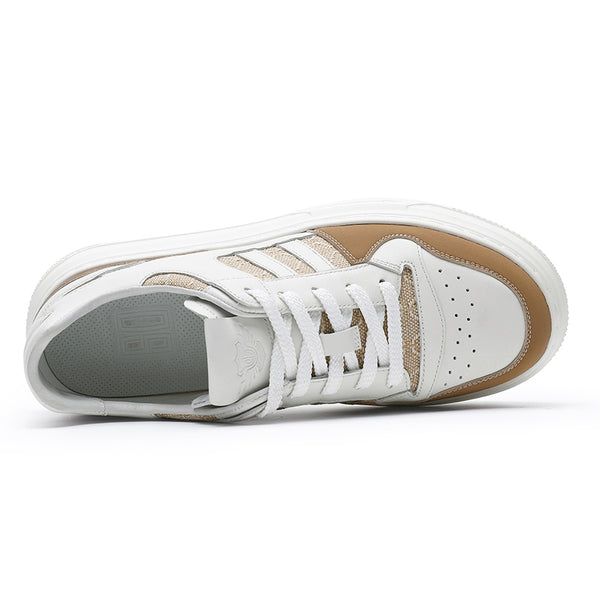 Desai Casual Leather Shoes Genuine Leather Thick Bottom Sneakers Laces Up  Breathable DS2308