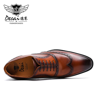 Desai New Arrivals Men Business Dress Shoes Genuine Leather Brock Retro Gentleman Shoes Formal Carved Brogue Shoes Men DS8988-51/52 & DS89883M-15-16