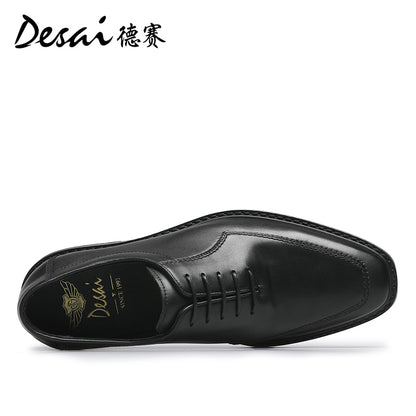 Desai new formal square head leather shoes business British men's Oxford shoes breathable soft sole leather rub color inside increasing men's shoes DS6017