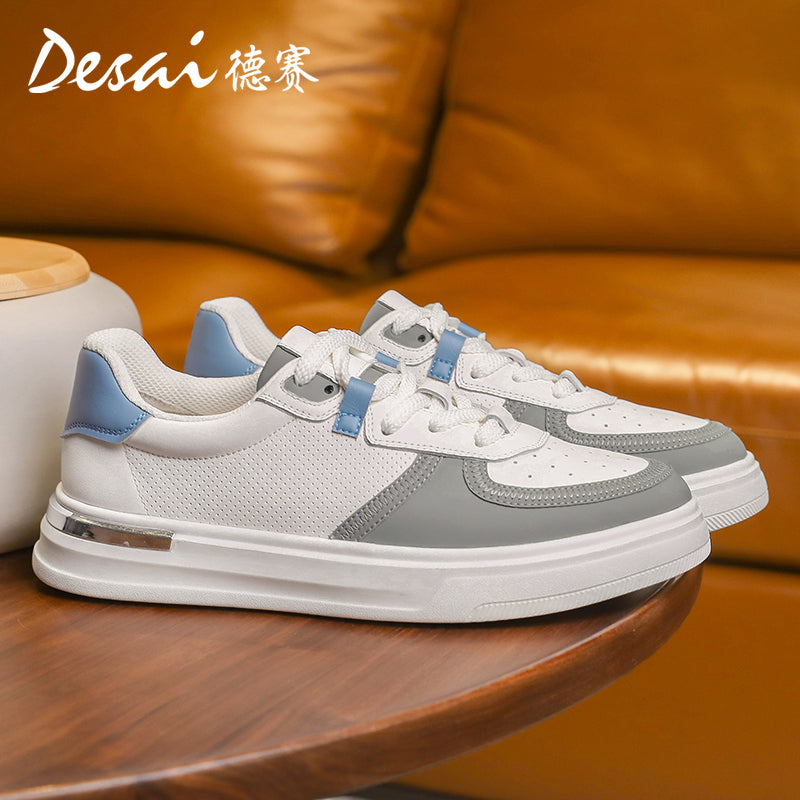 Desai Men's Shoes Summer 2024 New Genuine Leather Soft Sole Elevated sneakers Men's Perforated Breathable Casual Shoes Men's Board Shoes DS3051