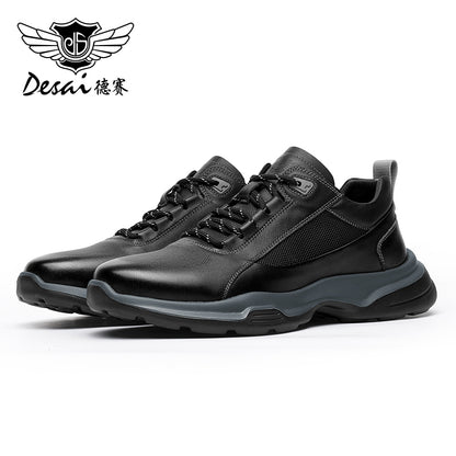 Desai Men's sneakers Summer Mesh Shoes New Genuine Leather Soft Sole Mesh Shoes Thick Sole Lightweight Breathable Sports and Casual Shoes for Men DS3009