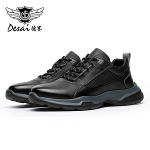 Desai Men's Shoes Summer Mesh Shoes New Genuine Leather Soft Sole Mesh Shoes Thick Sole Lightweight Breathable Sports and Casual Shoes for Men DS3009