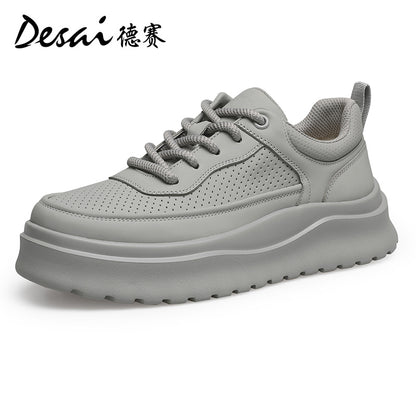 Desai men's sneakers autumn breathable perforated men's shoes thick soles increase casual shoes men's light all match board shoes DS3067