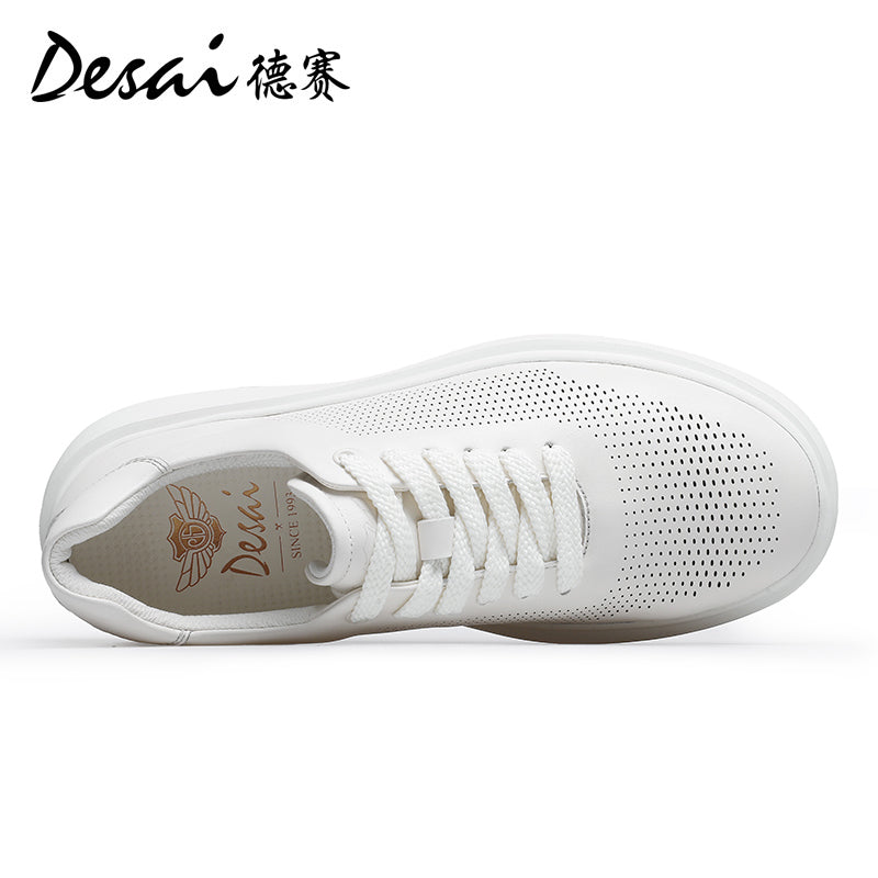 Desai Shoes Men's 2024 Summer Breathable Little White Shoes Men's Genuine Leather Lightweight Sports Shoes Thin Men's Casual Shoes DS3072