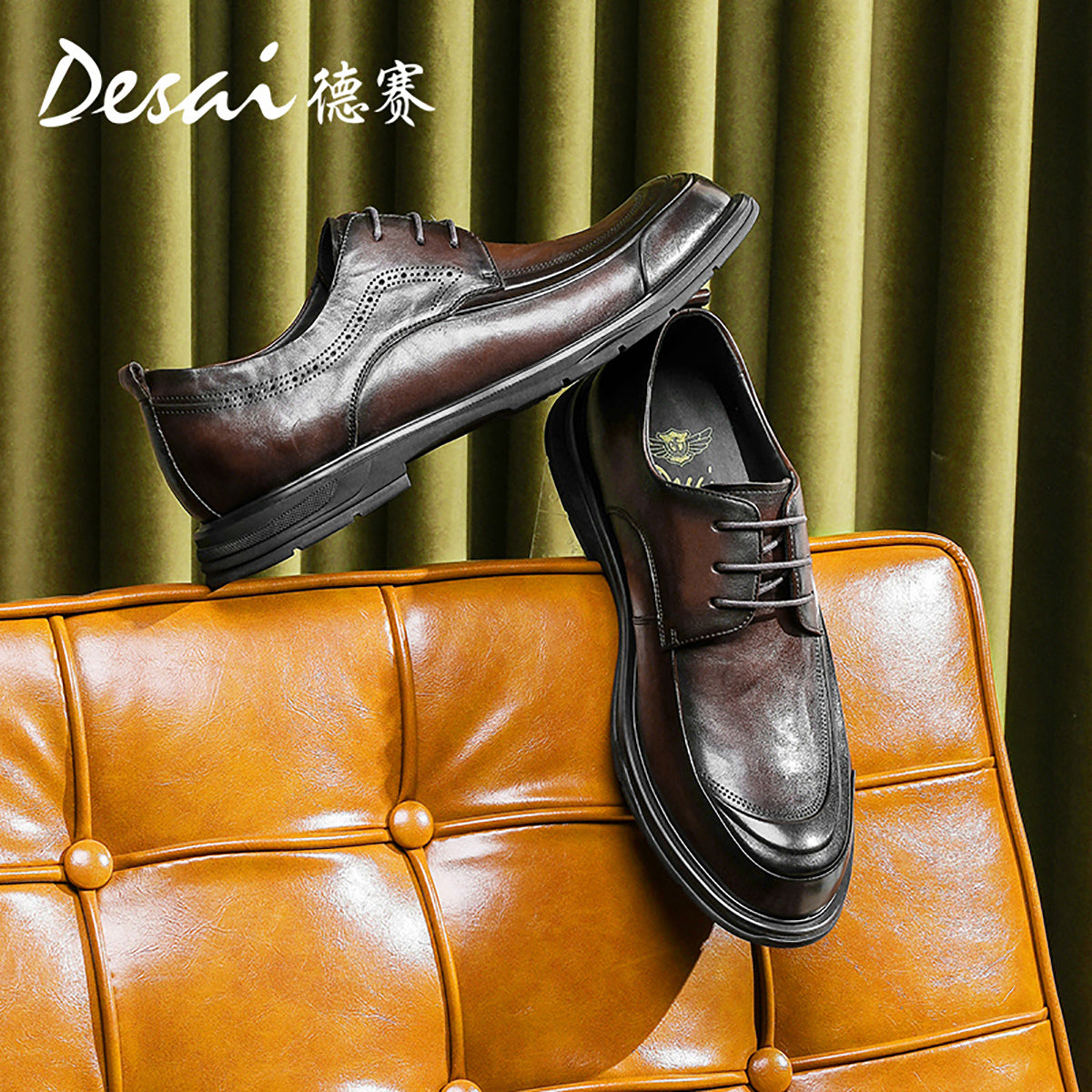 DESAI Business Work Brand Shoes Men Formal Soft Genuine Leather Official Black Shoes Derby New Fashion DS6008