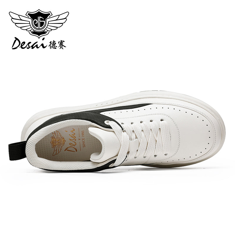 Desai Thick Sole Men's shoes , Small White Shoes , Round Toe Tie Up Color Blocking Casual Board sneakers, Increased Breathability, Versatile Sports Shoes DS3005