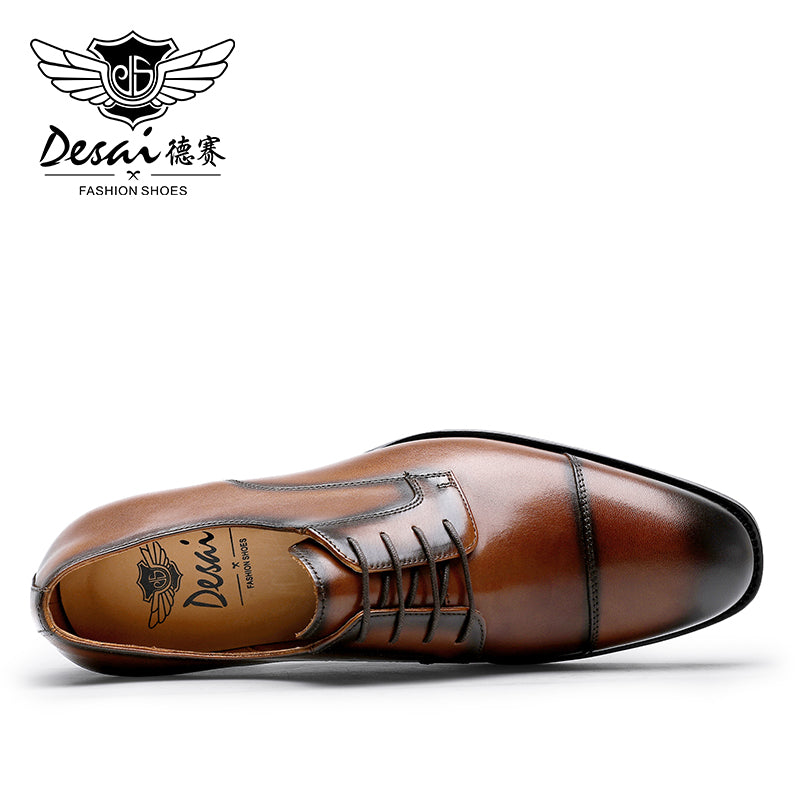 DS190-56 Desai Shoes For Men Derby Shoes classic men's shoes lace-up gentleman leather shoes custom wedding shoes shoes elegant men's shoes Brown