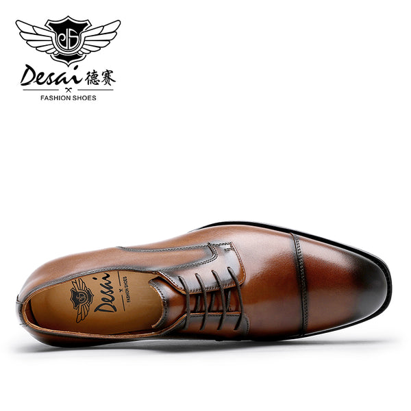 Desai Shoes For Men Derby Shoes classic men's shoes lace-up gentleman leather shoes custom wedding shoes shoes elegant men's shoes Brown DS190-56