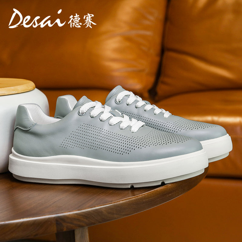 Desai Shoes Men's 2024 Summer Breathable Little White Shoes Men's Genuine Leather Lightweight Sports Shoes Thin Men's Casual Shoes DS3072