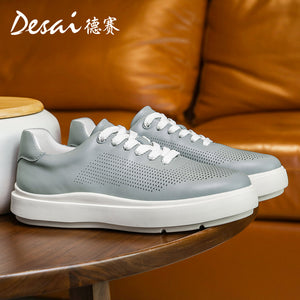 Desai Shoes Men's 2024 Summer Breathable Little White Shoes Men's Genuine Leather Lightweight Sports Shoes Thin Men's Casual Shoes DS3072