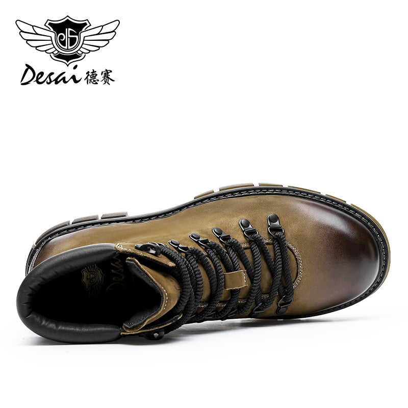 Desai leather Martin boots men's English style motorcycle boots Winter soft leather retro men's high-end mid-range work boots DS6326H