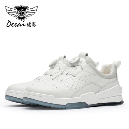 Desai Casual Board Shoes Men's Thick Soles Anti Slip Wear-Resistant Sports Running Shoes Men's Leather Breathable and Comfortable Small White Sneakers DS33131