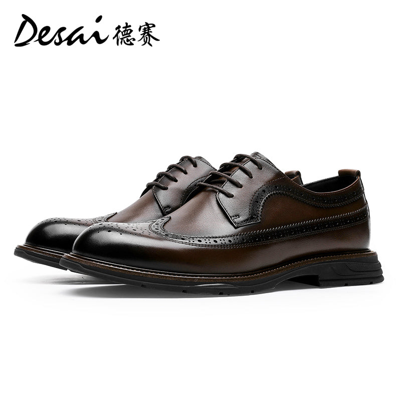 DESAI Men spring and summer leather loafers one step on shoes Casual dress shoes top cowhide leather shoes DS1009