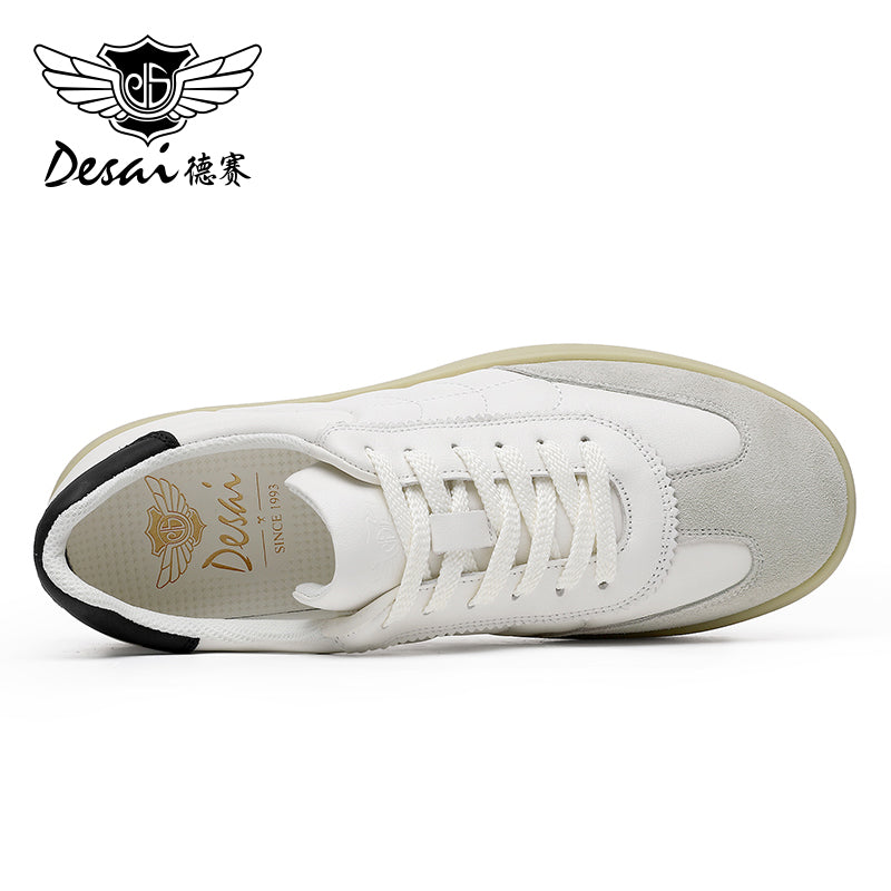 Desai Genuine Leather Lace Up Versatile Breathable Casual Board Shoes, Flat Bottomed Sports Shoes, Small White Shoes, Retro German Training Shoes DS33181