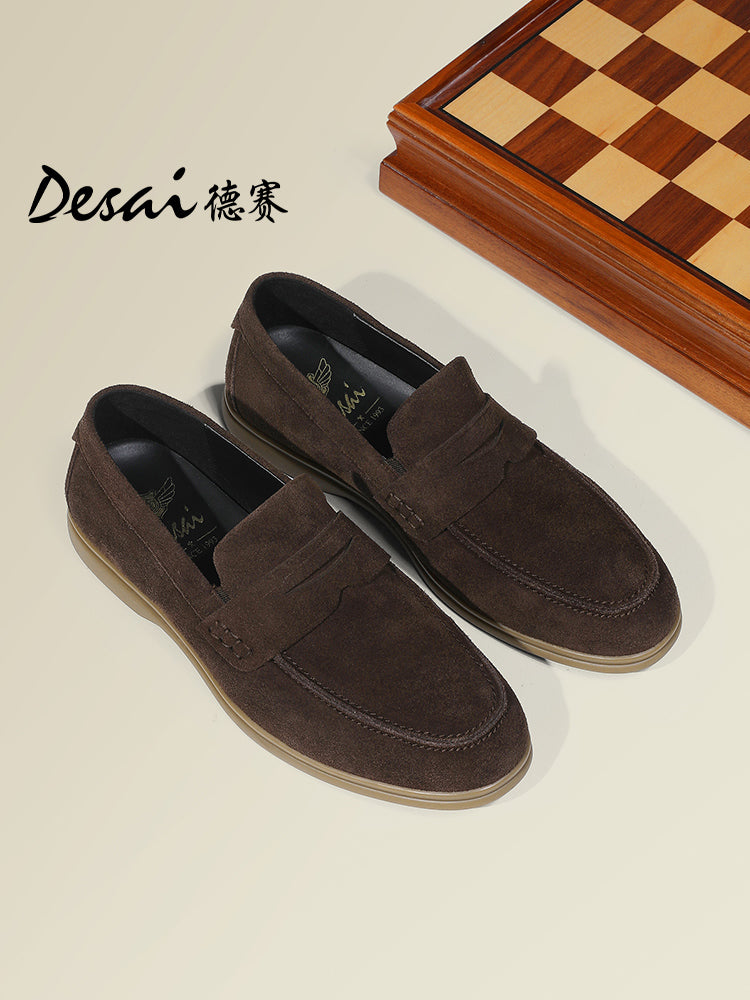 DESAI Men spring and summer leather loafers one step on shoes Casual dress shoes top cowhide leather shoes DS1012