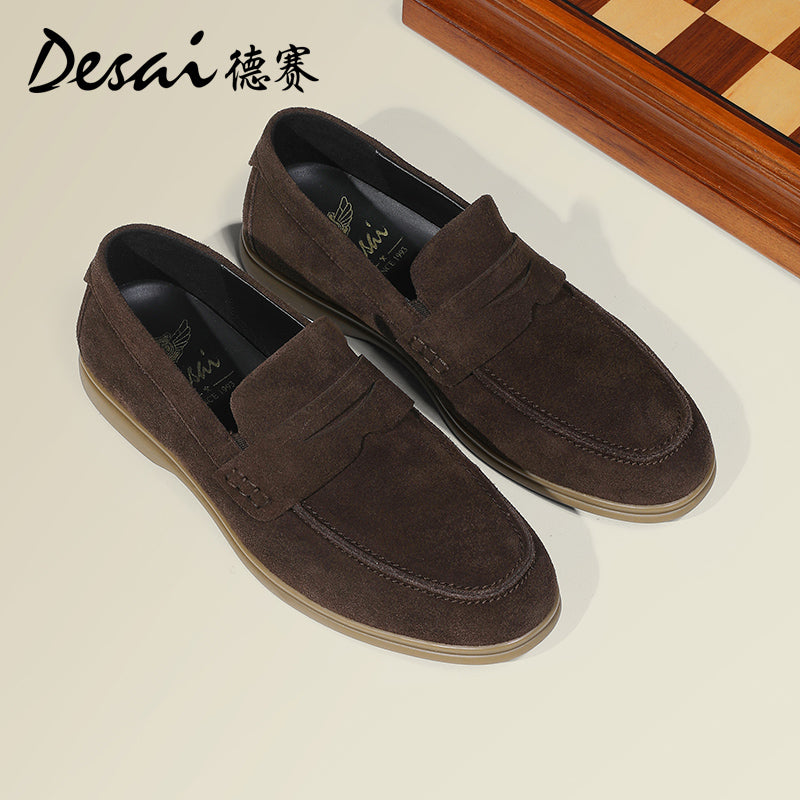 DESAI Men spring and summer leather loafers one step on shoes Casual dress shoes top cowhide leather shoes DS1012