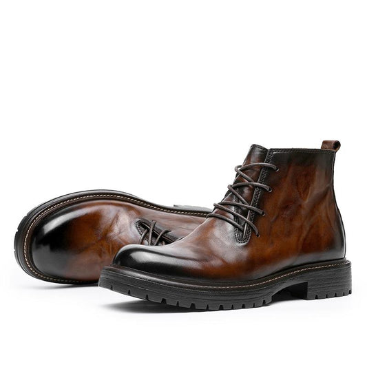 DESAI Leather Ankle Boots Calfskin Men's Classic Soft Handmade lace-up Dress Boot for Motorbike Hiking Walking Footwear Closed Round Toe Winter Fur Shoe Botas Para Hombres DS6319H