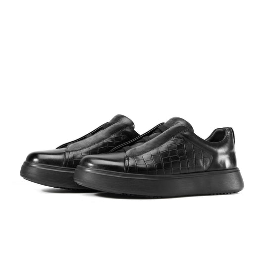DESAI Casual Elastic Slip On Shoes Breathable Warm Slip Resistant Durable Top Grain Leather DS35132