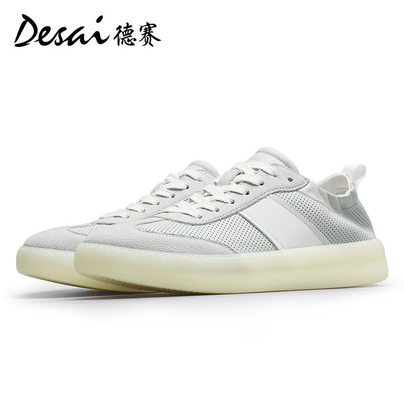 Desai Men's Shoes 2024 New Summer Breathable Perforated Desai Training Shoes Men's Board Shoes Genuine Leather Versatile Casual Shoes DS3077