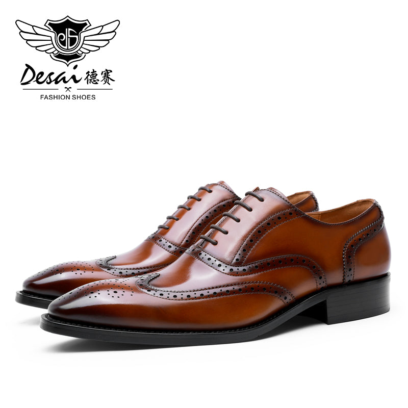 Desai New Arrivals Men Business Dress Shoes Genuine Leather Brock Retro Gentleman Shoes Formal Carved Brogue Shoes Men DS8988-51/52 & DS89883M-15-16