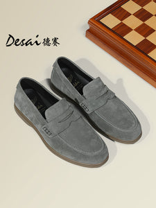 DESAI Men spring and summer leather loafers one step on shoes Casual dress shoes top cowhide leather shoes DS1012