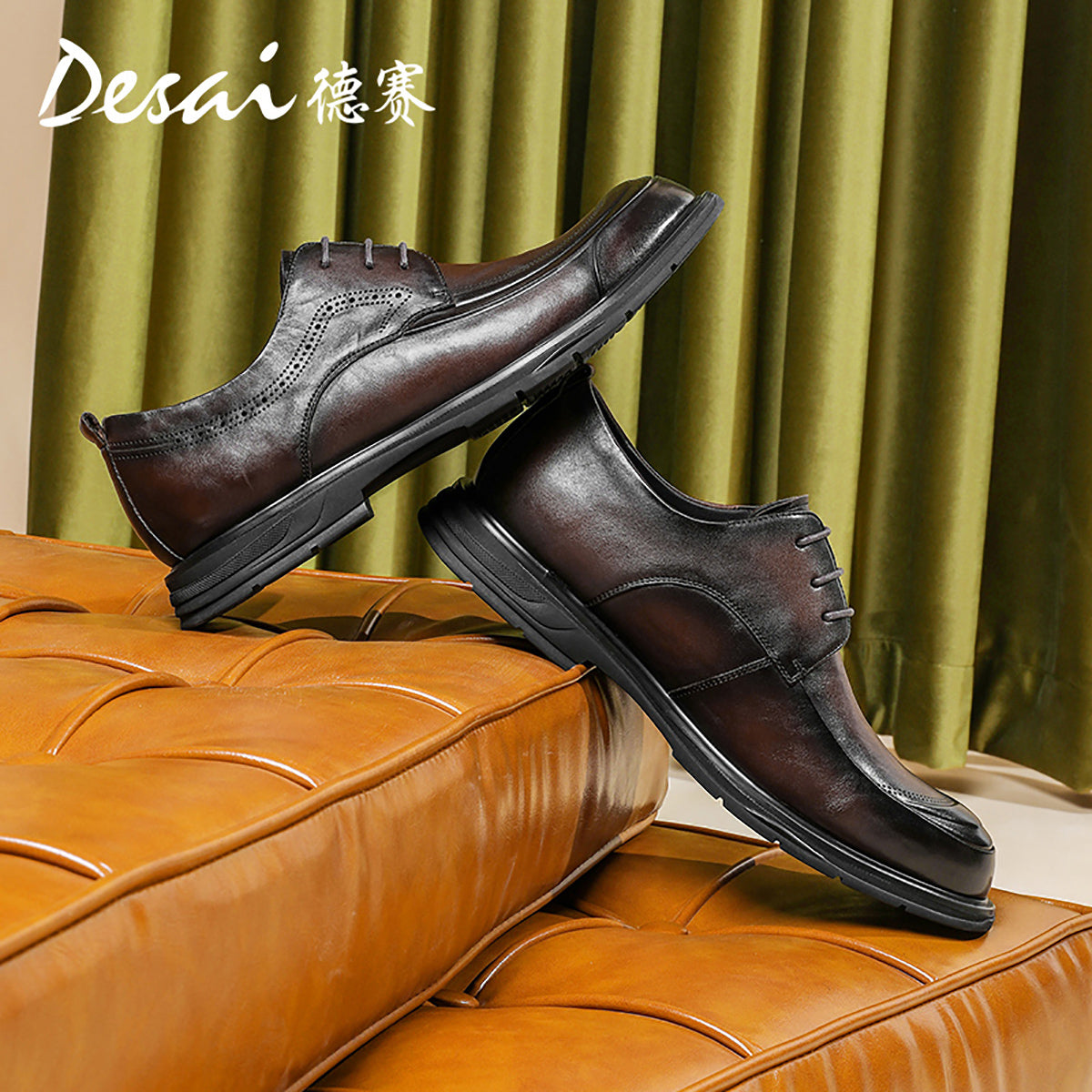 Desai British Style Casual Leather Shoes Men's Business Formal Round Head Derby Shoes Men's Leather Vintage Handmade Men's Shoes DS6008