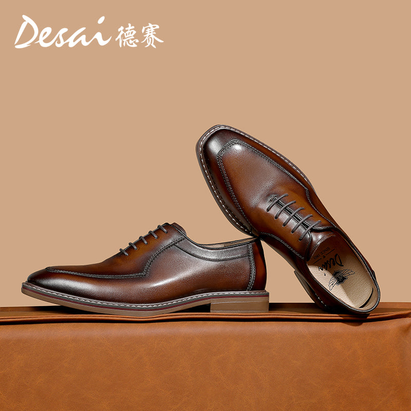 Desai new formal square head leather shoes business British men's Oxford shoes breathable soft sole leather rub color inside increasing men's shoes DS6017