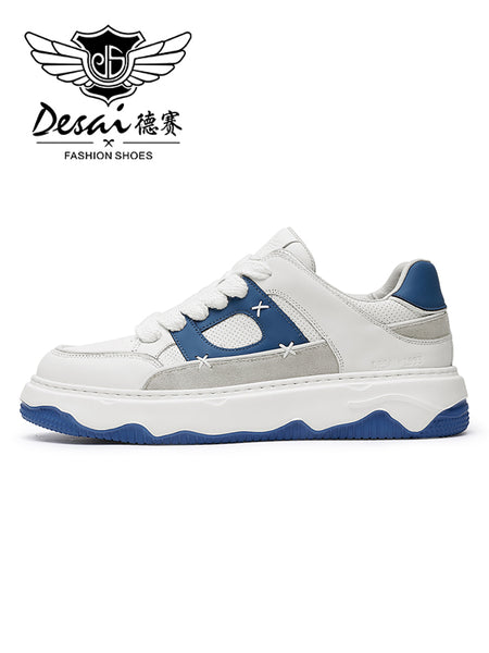 Desai Men shoes Sneakers fashion versatile real cowhide leather Coloful shoes Hand Stitching White Blue Breathable Comfortable Light DS3376