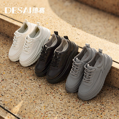 Desai men's sneakers autumn breathable perforated men's shoes thick soles increase casual shoes men's light all match board shoes DS3067