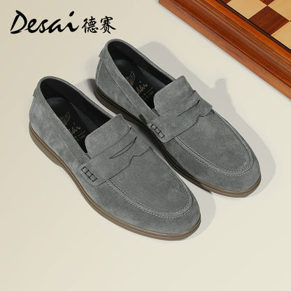 DESAI Men spring and summer leather loafers one step on shoes Casual dress shoes top cowhide leather shoes DS1012