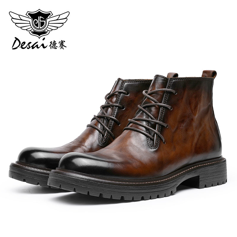 Desai Mid-gang Martin boots men's casual British formal men's boots Soft leather retro leather boots short boots leather work shoes DS6319H/HM