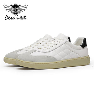 Desai Genuine Leather Lace Up Versatile Breathable Casual Board Shoes, Flat Bottomed Sports Shoes, Small White Shoes, Retro German Training Shoes DS33181