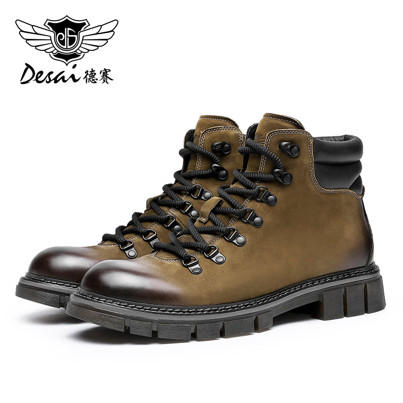 Desai leather Martin boots men's English style motorcycle boots Winter soft leather retro men's high-end mid-range work boots DS6326H