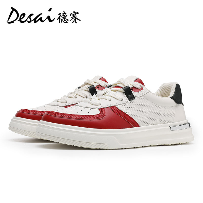 Desai Men's Shoes Summer 2024 New Genuine Leather Soft Sole Elevated Shoes Men's Perforated Breathable Casual Shoes Men's Board Shoes DS3051