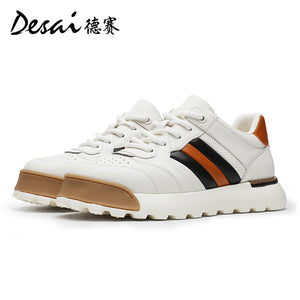 Desai Shoes Men's Casual Shoes Men's Leather Perforated Summer Breathable Men's Board Shoes Versatile Thick Soled Shoes DS3053